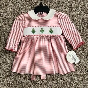 NWT Edgehill Collection Striped Christmas Tree Smocked Dress 3 Months